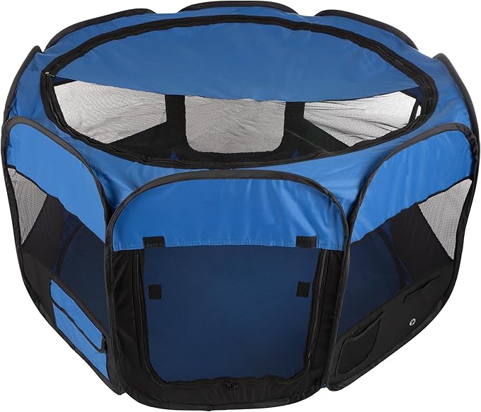 Pet Playpen - 42x25 Pop-Up Dog Kennel with Carry Bag - Portable Play Pen for Dogs, Cats, Rabbits, and Small Animals by PETMAKER (Blue)