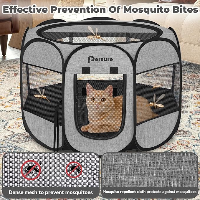 Dog Cat Playpen Indoor Outdoor for Puppy Pet Dog Cat Recovery After Surgery, Dogs Tent Crates Cage Indoor/Outdoor, Portable Pop Up Dog Kennel with Carrying Case for Travel (Premium Grey, Small)