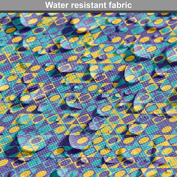 Lunarable Yellow and Blue Dog Crate Cover, Circles Squares and Triangles Mosaic Pattern with Dots Vibrant, Easy to Use Pet Kennel Cover for Small Dogs Puppies Kittens, 18 Inch, Purple Sky Blue Yellow