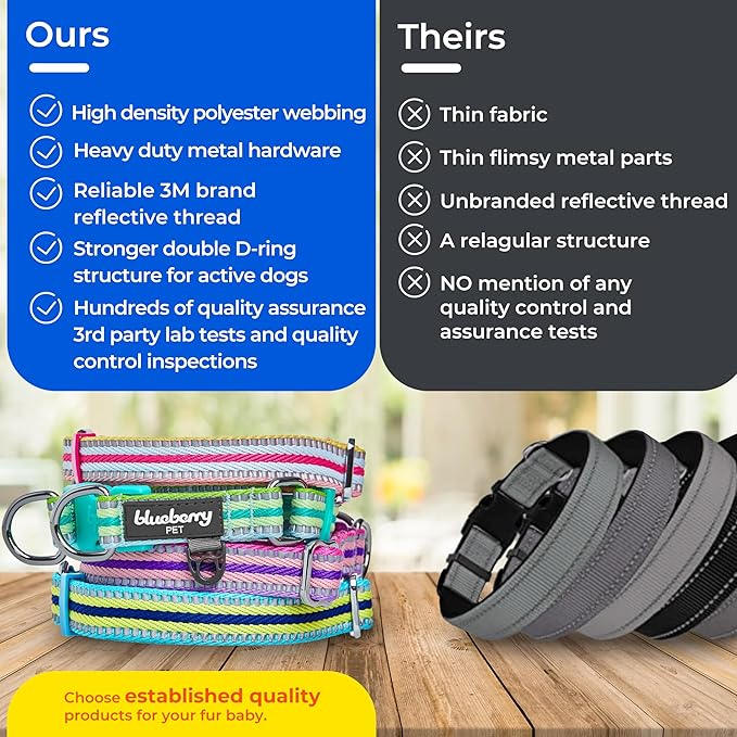 Blueberry Pet 3M Reflective Dog Collars | Adjustable Dog Collar w/Multi-Colored Stripe - Violet and River Blue | Nylon Pet Collars for Dogs & Refflective Dog Collar for Medium Dogs