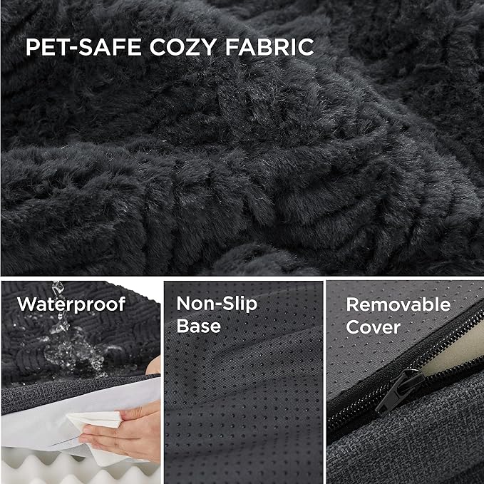 Bedsure Orthopedic Dog Bed for Extra Large Dogs - XLplus Egg Foam Dog Sofa, Bolster Couch Pet Bed with Removable Waterproof Washable Cover, Comfy Plush Velvet Fluff Surface, Nonskid Bottom, Charcoal