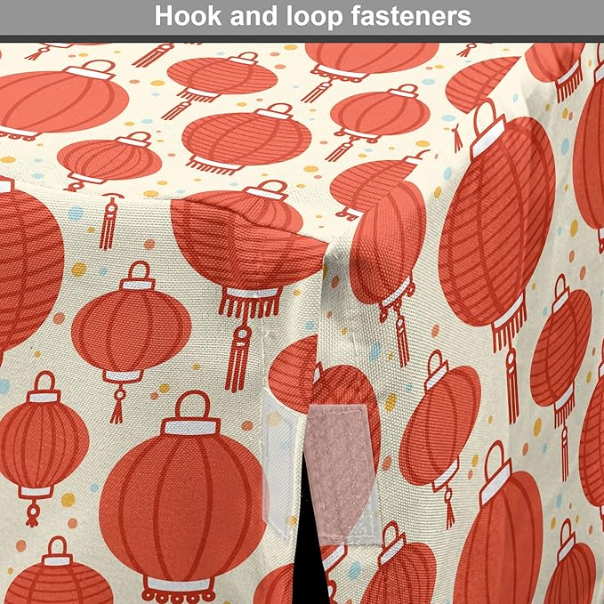 Lunarable Oriental Dog Crate Cover, Folk Lamps Cartoon Style Cheerful Pattern with Chinese Ethnicity, Easy to Use Pet Kennel Cover for Medium Large Dogs, 36 Inch, Pale Yellow and Vermilion