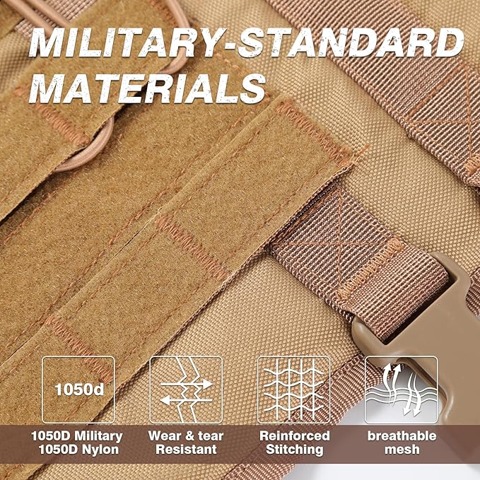 No Pull Tactical Dog Harness for Small Dogs, Escape Proof Molle Dog Vest Harness and Leash Set, Adjustable Military Service Dog Harness with Handle for Medium Large Dogs(Brown, Small)