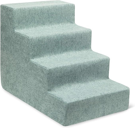 Best Pet Supplies Dog Stairs for Small Dogs & Cats, Foam Pet Steps Portable Ramp for Couch Sofa and High Bed Non-Slip Balanced Indoor Step Support, Paw Safe No Assembly - Pale Teal, 4-Step