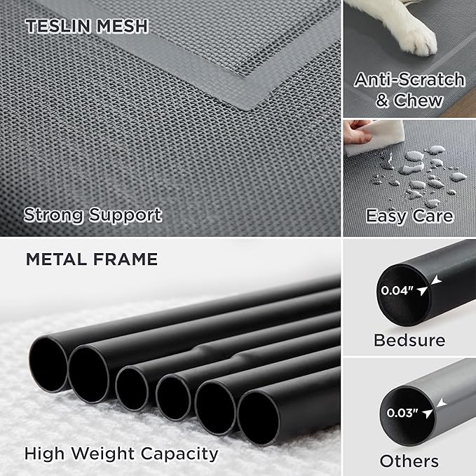 Bedsure XL Elevated Cooling Dog Bed Cot, Raised Pet Beds with No-Slip Feet, Stable Frame & Durable Supportive Teslin Recyclable Mesh, Breathable, Indoor and Outdoor, Multi Size Breathable Mesh