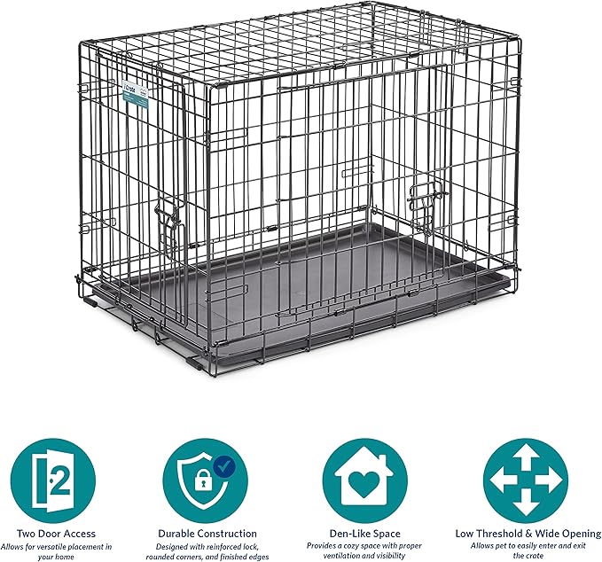 MidWest Homes for Pets Newly Enhanced Single & Double Door iCrate Dog Crate, Includes Leak-Proof Pan, Floor Protecting Feet, Divider Panel & New Patented Features
