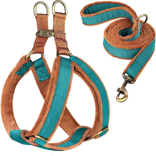 Beirui Soft Small Dog Harness and Leash Set-Adjustable Step in Dog Harness for Small Dogs-Easy Walk Dog Harness Small Sized Dog-Warm No Pull Dog Harness and Leash Used in Autumn Winter(Blue,S)