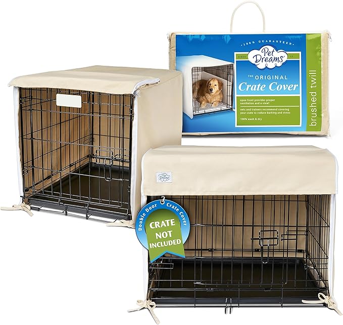 Pet Dreams Dog Crate Cover, Breathable, Dog Kennel Cover, Double Door, Dog Cage Covers for Dog Crates, Fabric Dog Crate Covers (Fits iCrates 18, 24, 30, 36, 42, 48 inches)