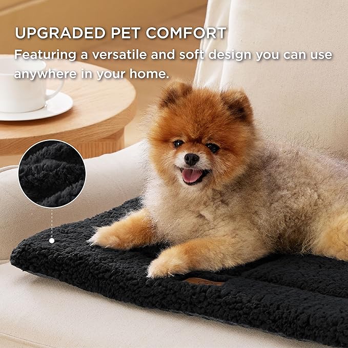 Bedsure Washable Dog Crate Bed for Small Dogs, Reversible Foam Floor Dog Mat, Lightweight Travel Flat Pet Beds for Indoor & Outdoor Dogs (24" x 18", Black)