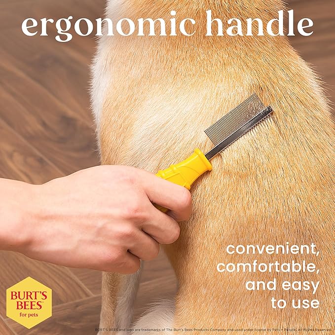 Burt's Bees for Pets Dual Sided Grooming Comb with Handle from Recycled Plastics | 2-in-1 Tool for Pet Grooming and Flea Removal
