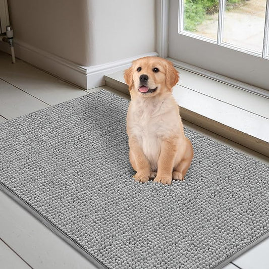 Dog Door Mat Soft Microfiber Dog Mat for Muddy Paws Absorbent Muddy Paws Door Mat with Non Slip Backing Dog Rugs for Muddy Paws Quick Dry Mud Rug for Entry & Indoor (20”X30”, Grey)