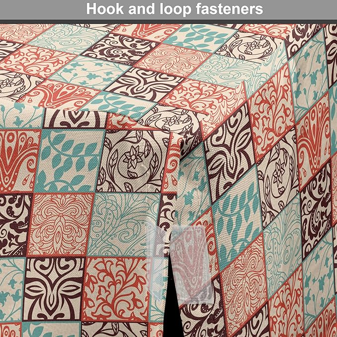 Lunarable Geometric Dog Crate Cover, Western Style Floral Motifs with Vintage Look in Checks, Easy to Use Pet Kennel Cover for Small Dogs Puppies Kittens, 18 Inch, Brown Vermilion