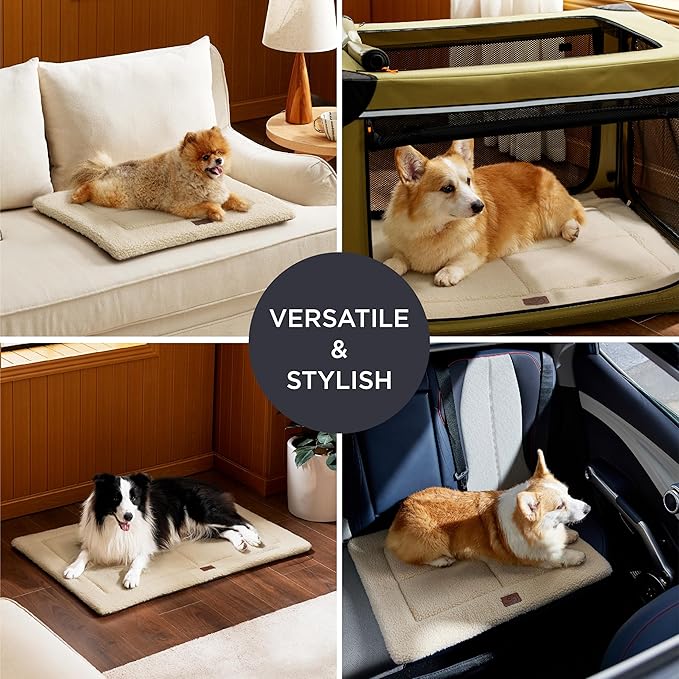 Bedsure Washable Dog Bed for Large Dogs, Reversible Foam Floor Dog Mat, Lightweight Travel Flat Pet Beds for Indoor & Outdoor Dogs (36" x 27", Beige)