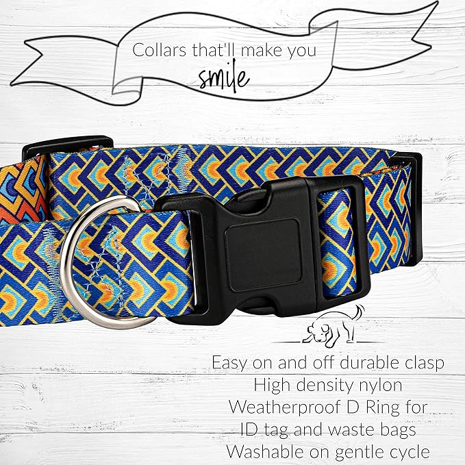 Lucky Love Dog Wide Dog Collar - Adjustable, Durable, Soft Webbing, & Comfortable 1.5 inch Wide Collar for Dogs Male and Female - in Murphy Pattern with Strong Buckle, Large Size