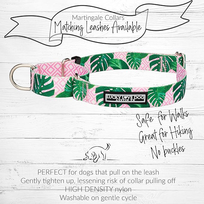 Lucky Love Dog, Tropical Martingale Collar for Female Male Dogs, Premium No Slip Collar, Vivid Pink Martingale Collar - (Large, Laguna Mart)