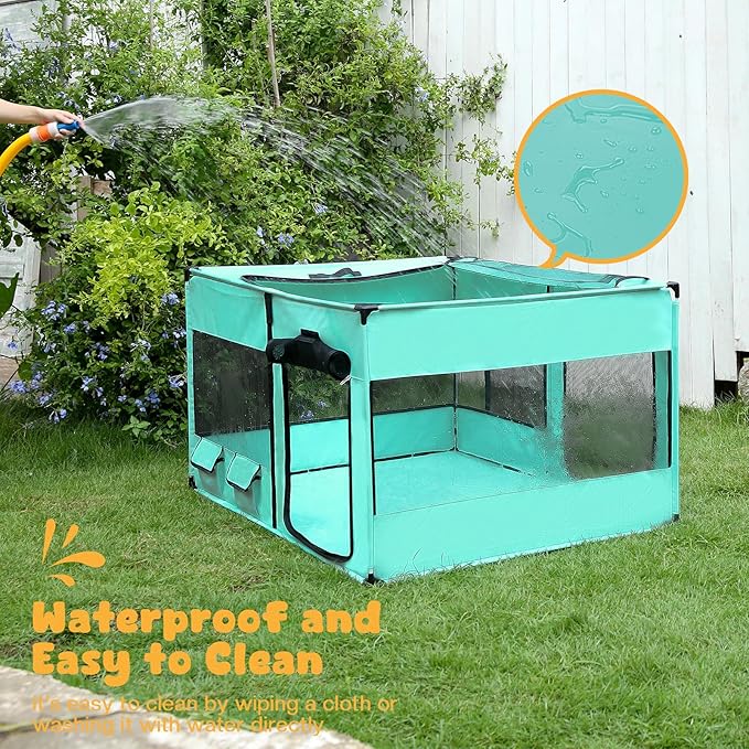 Dog Playen, Portable Dog Play Pen for Dogs and Cats, Metal Dog Playpen with Fabric Cover, Pet Play Pen for Indoors/Outdoors, Foldable Pet Playpen for Indoor Cats Enclosed, Green, Jumbo
