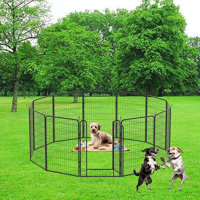 Metal Dog Playpen Outdoor, 40" Height 8 Panels Pet Kennel Crate for Puppy/Small/Medium Dogs, Heavy Duty Metal Playpen with Door, Indoor Portable Dog Fence Pet Exercise Pen for Yard RV Camping