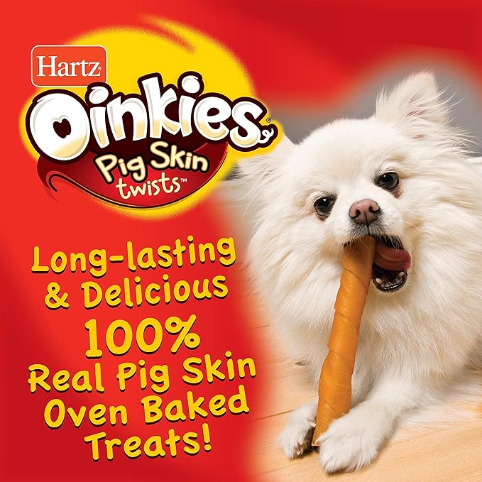 Hartz Oinkies Smoked Pig Skin Chicken Jerky Twists Dog Treats, 96 Count