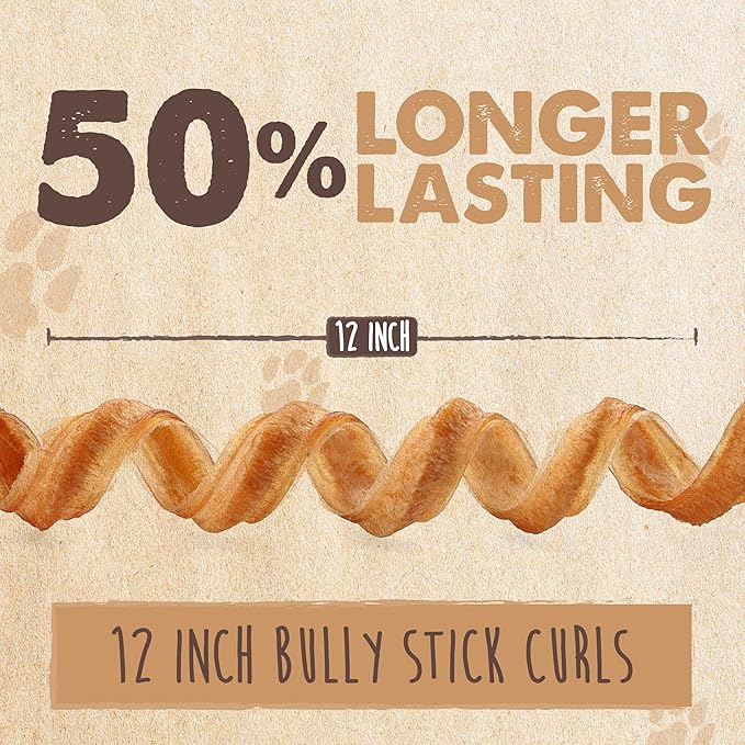 Mighty Paw Naturals Curly Bully Sticks for Dogs - Grass Fed Beef Dog Chews. Dog Bully Sticks for Large Dogs, Medium, Small Breeds. Lower Odor Bully Sticks for Small Dogs. Single Ingredient 12”, 5 Pack