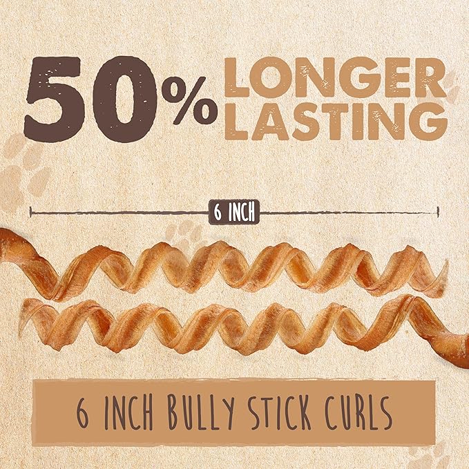 Mighty Paw Naturals Curly Bully Sticks for Dogs - Grass Fed Beef Dog Chews. Dog Bully Sticks for Large Dogs, Medium, Small Breeds. Lower Odor Bully Sticks for Small Dogs. Single Ingredient 6” - 5 Pack