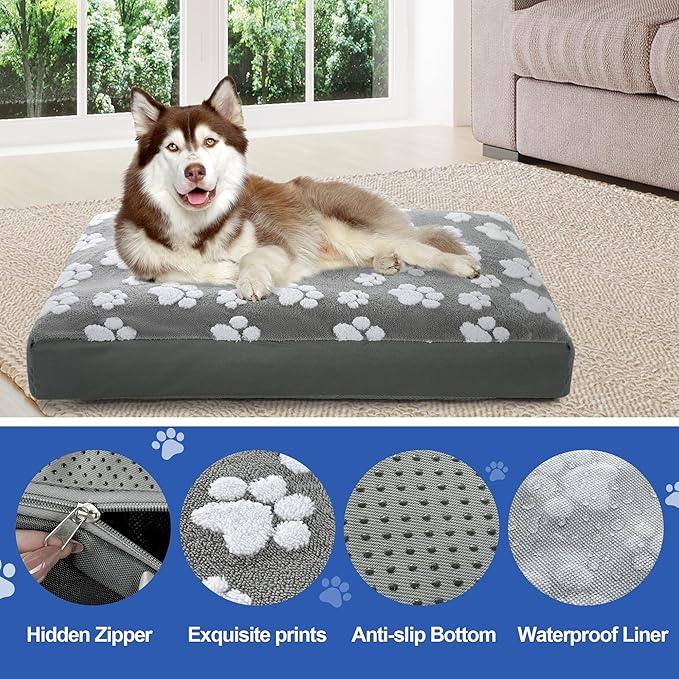 BALAPET Dog Bed Covers,Waterproof Dog Bed Cover Pet Bed Cover with Lovely Dog Paw Print and Double-Sided Usable Design,Replacement Machine Washable Pet Hair Easy to Remove,Cover Only(Gray,36*23*3.5in)