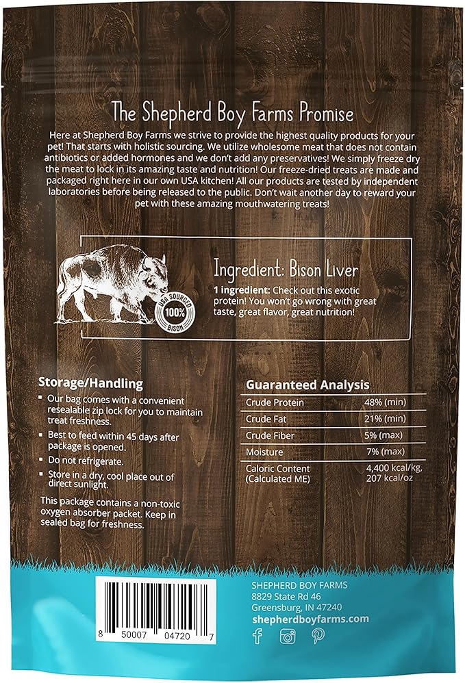 Freeze Dried Dog and Cat Treats, Bison Liver, All Natural Freeze-Dried Dog Treat & Dog Snacks, Made in USA, High in Protein, Essential Nutrition of Raw Dog Food, 8oz