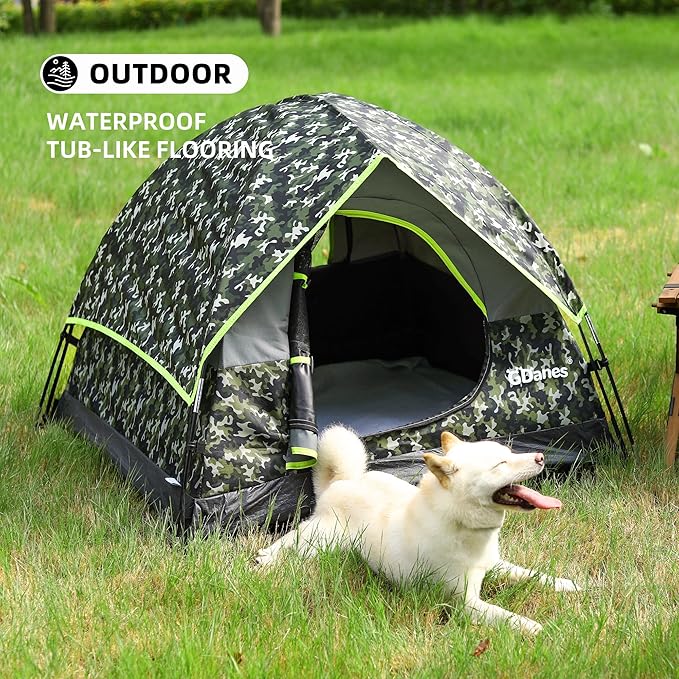 GDanes Camouflage Dog Tent House - Portable Indoor/Outdoor Dog Bed with Soft Pad for Large Dogs, 42 x 42 x 32 Inches