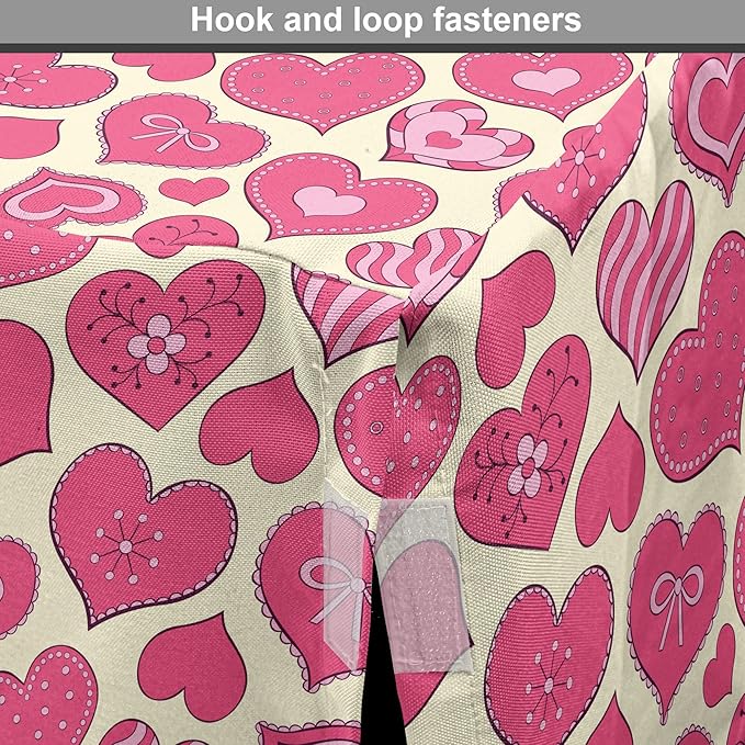 Lunarable Hearts Dog Crate Cover, Valentines Day Inspired Heart Designs with Various Styles Curved Lines Flowers Bows, Easy to Use Pet Kennel Cover for Cats & Medium Dogs, 24 Inch, Cream Pink