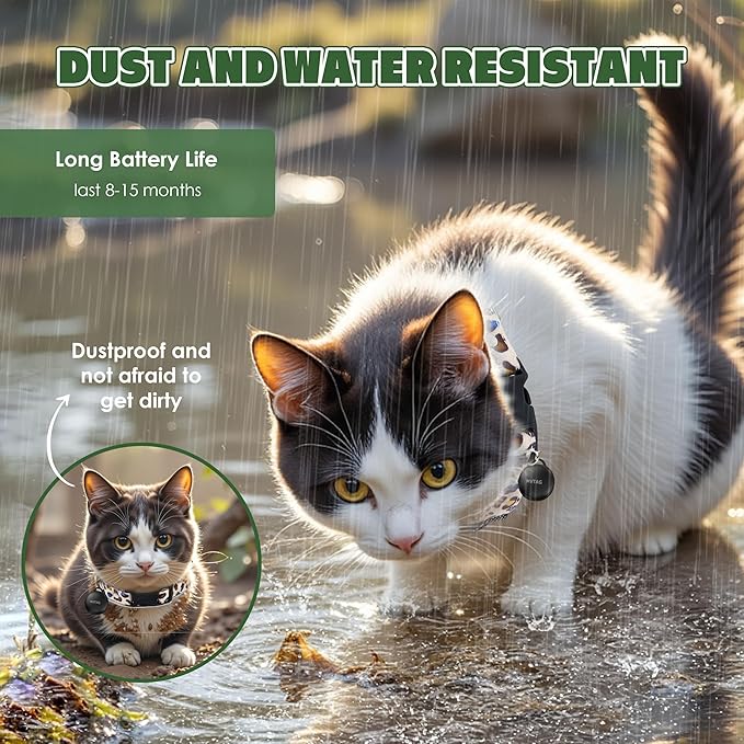 Cat Collar with Tracker GPS- Unlimited Range/Tracking Device/Lost Mode for Cats Adjustable Size Smart Collar Set - Compatible with Apple Find My (iOS only)