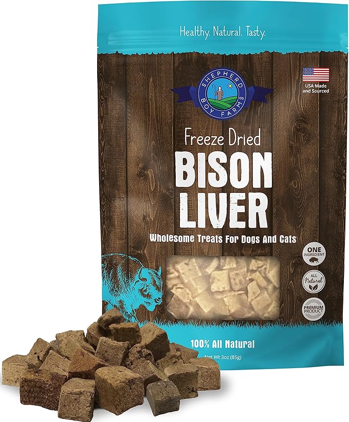Freeze Dried Dog and Cat Treats, Bison Liver, All Natural Freeze-Dried Dog Treat & Dog Snacks, Made in USA, High in Protein, Essential Nutrition of Raw Dog Food, 3oz