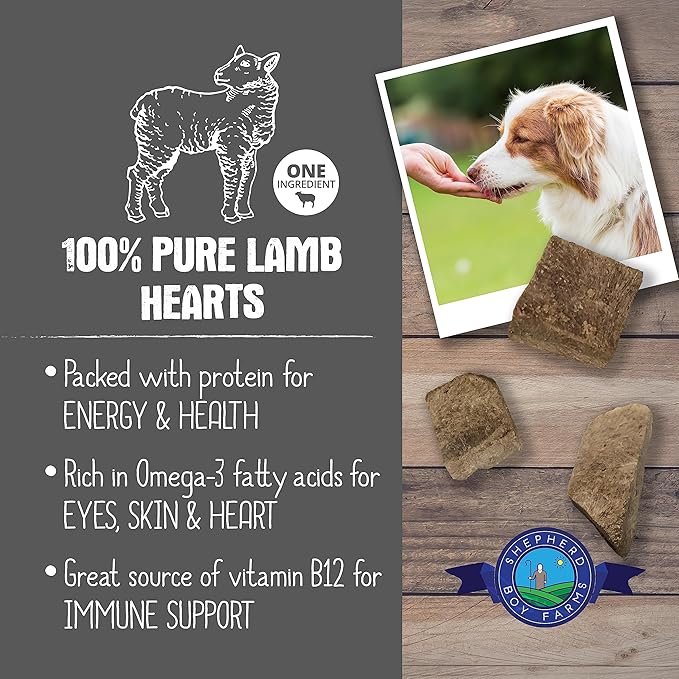 Freeze Dried Dog and Cat Treats, Lamb Heart, All Natural Single Ingredient Freeze-Dried Dog Treat & Dog Snacks, Made in USA, High Protein, Essential Nutrition of Raw Dog Food, 8oz