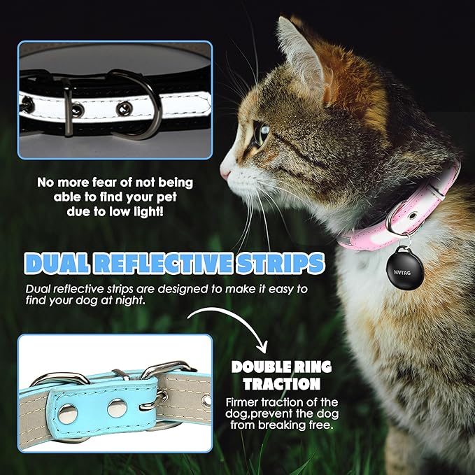 Cat Tracker GPS Collar No Monthly Fee, Real-Time Mini Pet Tracker for Small Medium Large Kittens, Reflective Waterproof Cat Tracking Collar with Bell, Indoor & Outdoor (Only for iOS)