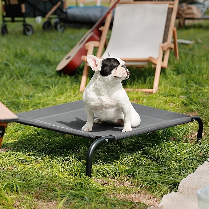 Bedsure Medium Elevated Cooling Outdoor Dog Bed - Raised Cots for Medium Dogs, Portable Indoor & Outdoor Pet Hammock Bed with Skid-Resistant Feet, Frame with Breathable Mesh, Grey, 43 inches