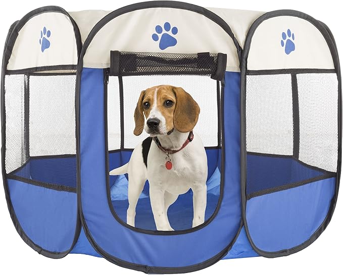 Pop-Up Pet Playpen - Indoor and Outdoor Dog Pen with Carrying Case - Portable Pet Enclosure for Dogs, Cats, and Other Small Animals by PETMAKER (Blue)