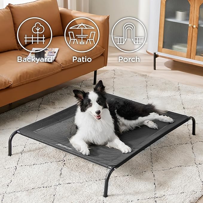 Bedsure Large Elevated/Raised Pet Cots Bed with Skid-Resistant Feet for Large Dogs, Hammock, Indoor & Outdoor, Portable, Frame with Breathable Mesh