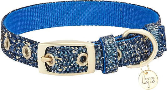 Blueberry Pet 4 Colors Glam Life Gold Stamping Lace Adjustable Dog Collar in Classy Navy, Neck 9-12.5", for Small Breed