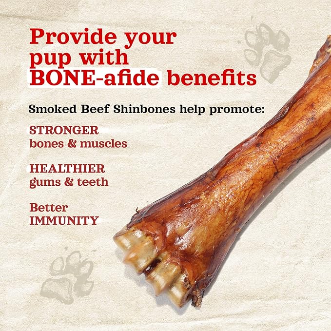 Natural Farm Smoked Beef Shin Bones (3 Pack), 100% Natural Beef Dog Bones, High in Minerals & Vitamins, Mental Stimulation, Grain-Free Long-Lasting Bones for Large and Medium Dogs