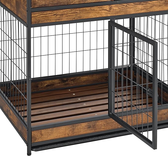 NicBex Dog Crate Furniture Dog Cage with 2 Doors and Drawers, Dog Kennels for Inside Space, Wooden Dog Crate with Stable Frame for Medium and Small Dogs, Antique Brown