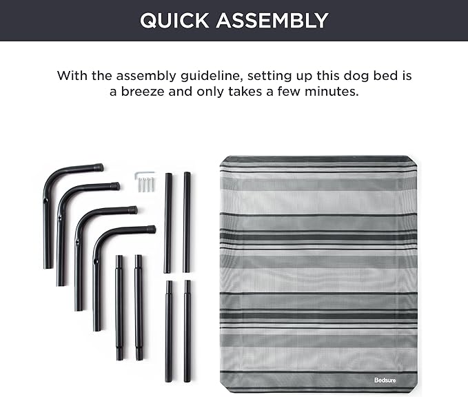 Bedsure Large Elevated Cooling Outdoor Dog Bed - Raised Dog Cots Beds for Large Dogs, Portable Indoor & Outdoor Pet Hammock Bed with Skid-Resistant Feet, Breathable Mesh, Striped Grey, 49 inches