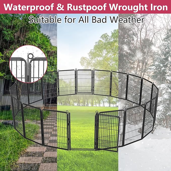 Dog Playpen with Extra Large Door Dog Fence Outdoor for Yard Indoor Dog Pen 32inch 34 Panels Dog Pens Outside Anti-Rust Pet Fence Portable Dog Fence for RV Camping Yard