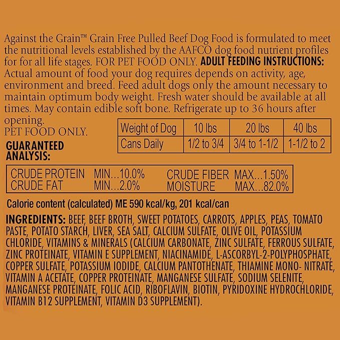 Against the Grain Hand Pulled Beef Canned Dog Food - 12, 12 oz Cans
