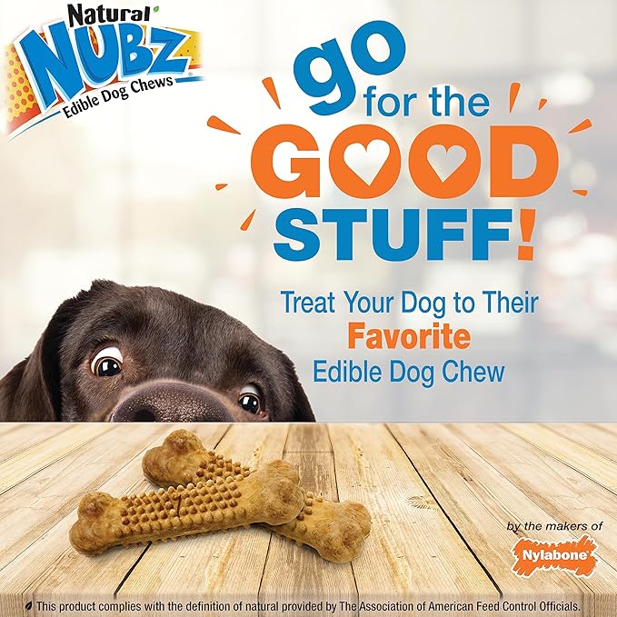 Nylabone Nubz Wild Natural Edible Chew Treats for Dogs, Made in USA, Bison Flavor, Large - Up to 50 lbs. (2 Count)