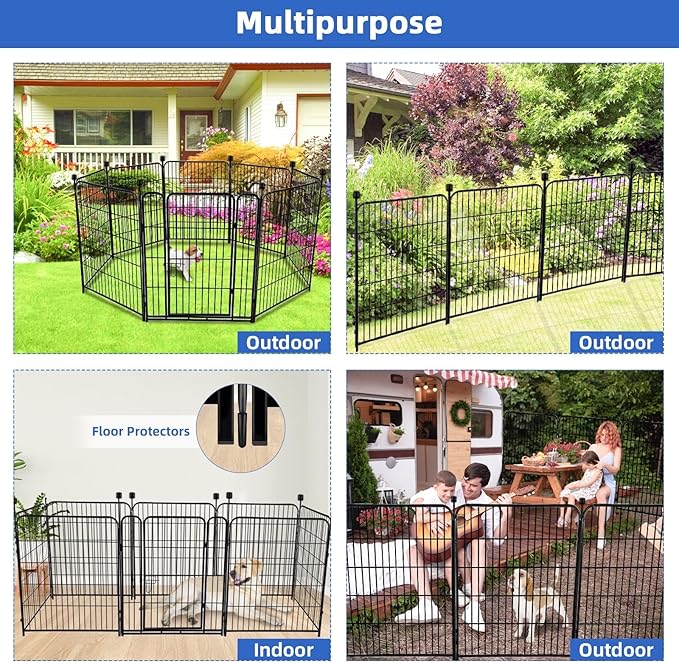 ADAVIN Tall Garden Fence Animal Barrier, 54 in(H) Dog Fence Outdoor for Yard, Wide Door Low Threshold 8 Panels Total 17.7 Ft(L) Dog Fencing,Temporary Fence for Medium/Large Pets（No Gate）