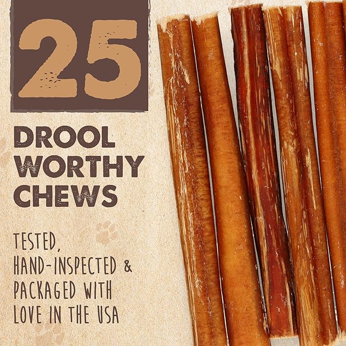 Mighty Paw Naturals Bully Sticks for Dogs - Grass Fed Beef Dog Chews. Dog Bully Sticks for Large Dogs, Medium and Small Breeds. Lower Odor Bully Sticks for Small Dogs. Single Ingredient (6" - 25 Pack)