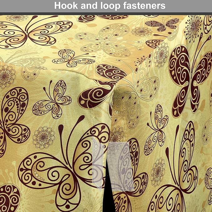 Lunarable Yellow and Brown Dog Crate Cover, Butterflies with Lace Style Ornament Spring Season Beauty Nature Print, Easy to Use Pet Kennel Cover for Medium Large Dogs, 36 Inch, Chestnut Brown