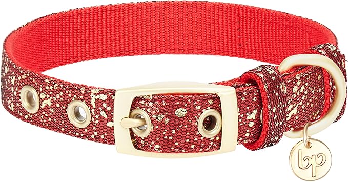 Blueberry Pet 4 Colors Glam Life Gold Stamping Lace Adjustable Dog Collar in True Red, Neck 13-16.5", for Medium Breed
