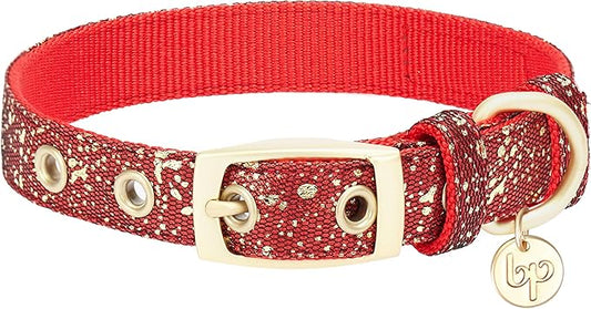 Blueberry Pet 4 Colors Glam Life Gold Stamping Lace Adjustable Dog Collar in True Red, Neck 13-16.5", for Medium Breed