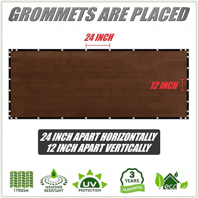 ColourTree 5' x 17' Brown Custom Size Shade Cloth with Grommets - 90% Sunblock, Durable Mesh Fabric Tarp for Dog Kennel Cover, Fence Privacy Screen, Greenhouse, Chicken Coop & Pet Playpen