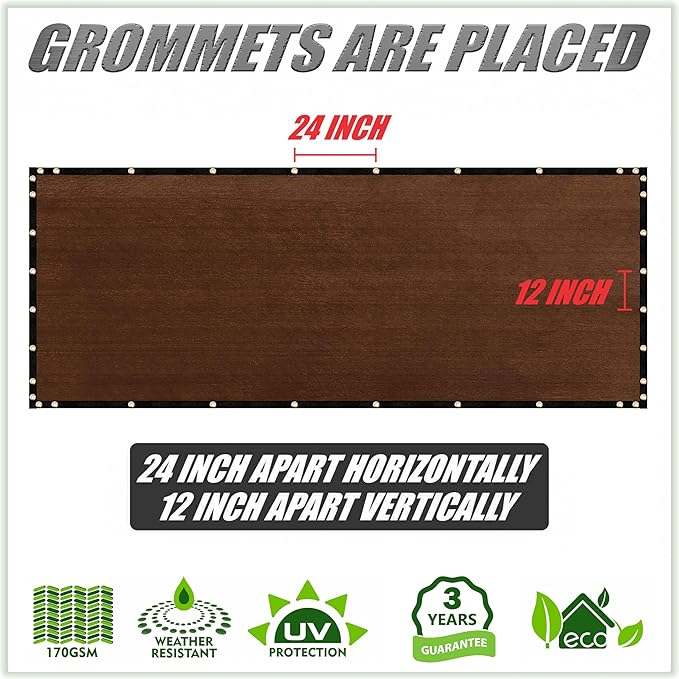 ColourTree 6' x 10' Brown Custom Size Shade Cloth with Grommets - 90% Sunblock, Durable Mesh Fabric Tarp for Dog Kennel Cover, Fence Privacy Screen, Greenhouse, Chicken Coop & Pet Playpen