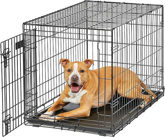 MidWest Homes for Pets Dog Crate | Midwest Life Stages 36' Folding Metal Dog Crate | Divider Panel, Floor Protecting Feet, Leak-Proof Dog Pan | 36L x 23W x 25H Inches, Intermediate Dog Breed, Black